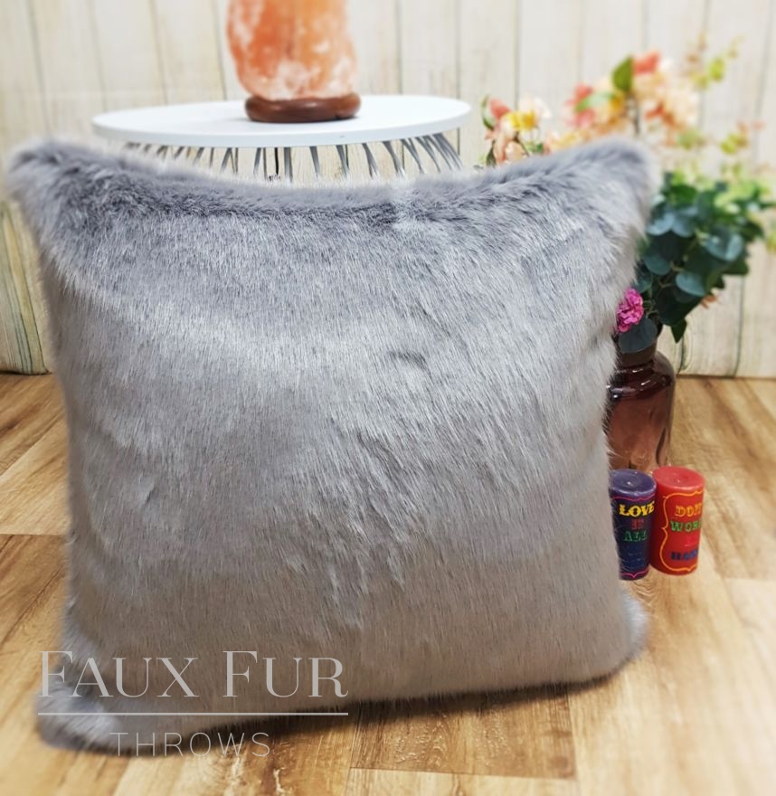 Dove Grey Mink Faux Fur Cushion