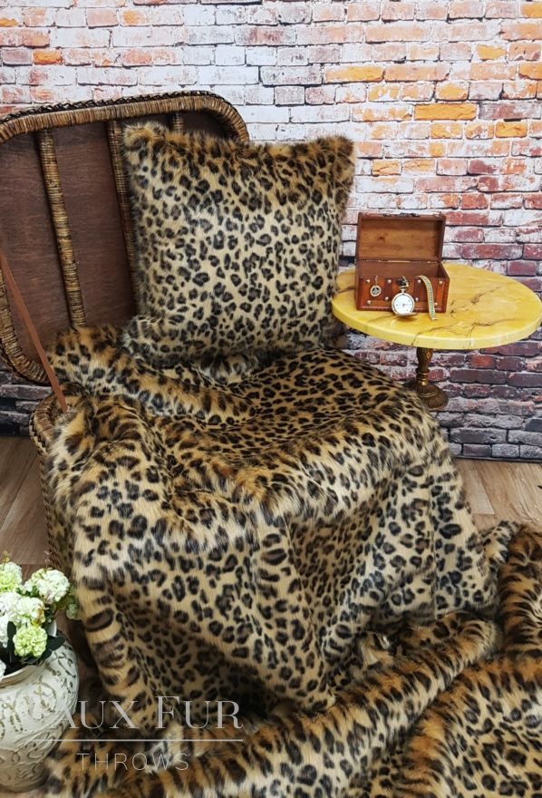 Gold Leopard Faux Fur Throw and Cushion