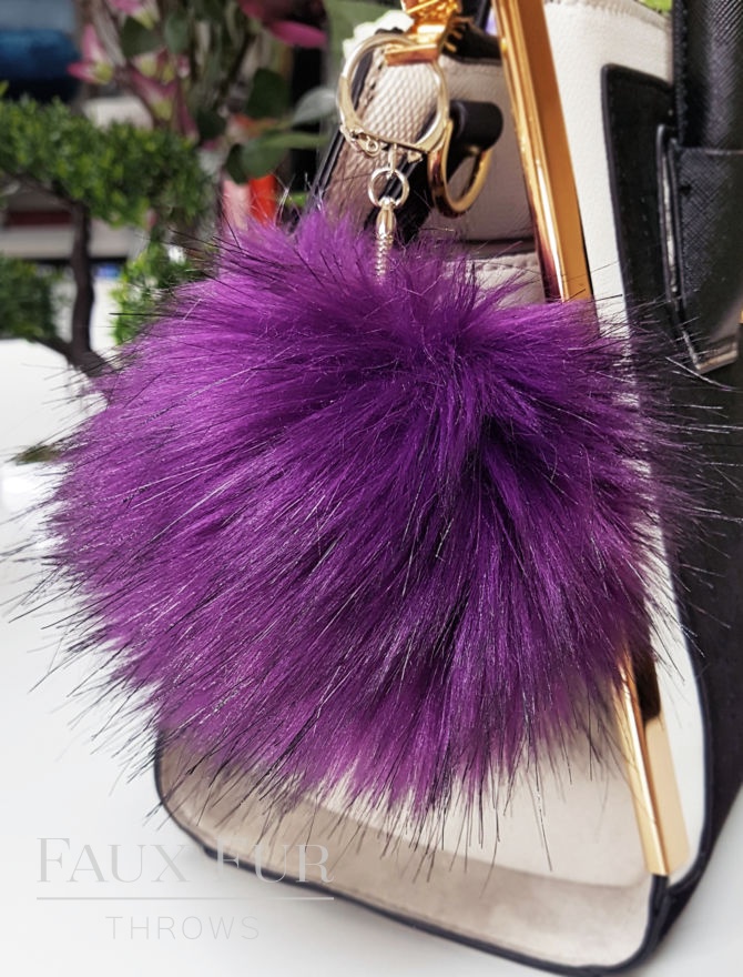 Royal Purple Faux Fur Pom Pom Keyring