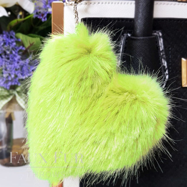 Willow Green Faux Fur Heart Shaped Keyring