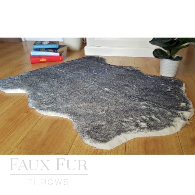 Black Tipped Fox Faux Fur Animal Skin Rug