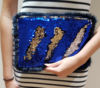 Blue and Silver Faux Fur and Sequin Clutch Bag