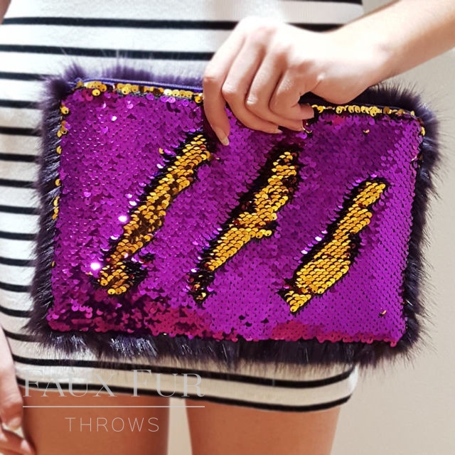 Sequin and Faux Fur Clutch Bags