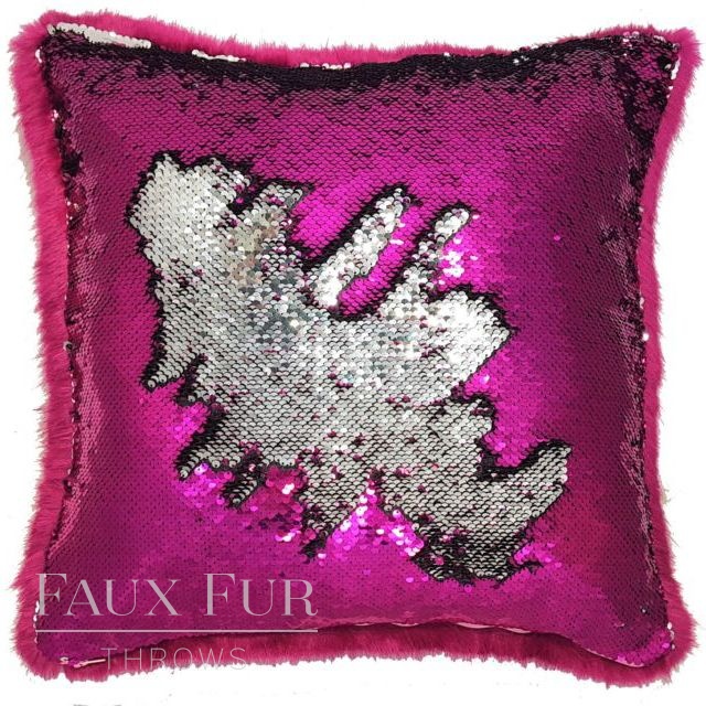 Hot Pink and Silver Sequin with Faux Fur Cushion