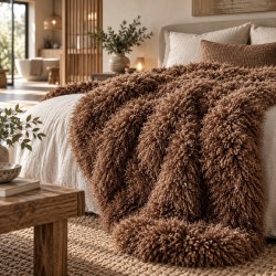 Coperta in pelliccia mongola | Plaid in finta pelle di pecora | Plaid in pelliccia color crema