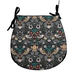 Cuscino per Sedia a Forma di D Strawberry Thief Navy | Cuscino per Sedia a Forma di D Blu con Motivo Floreale