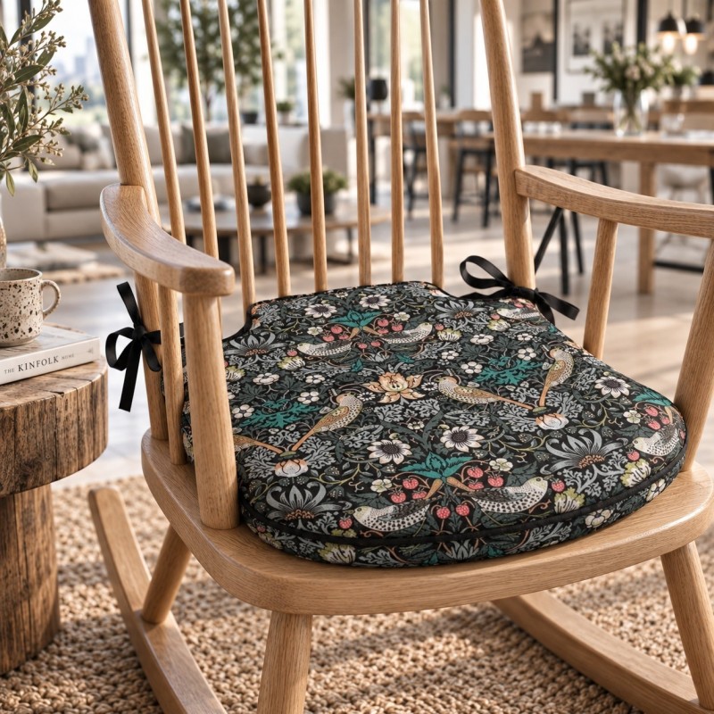 Erdbeer-Dieb Navy Spindel Sitzkissen | Florale Spindel Stuhlkissen |