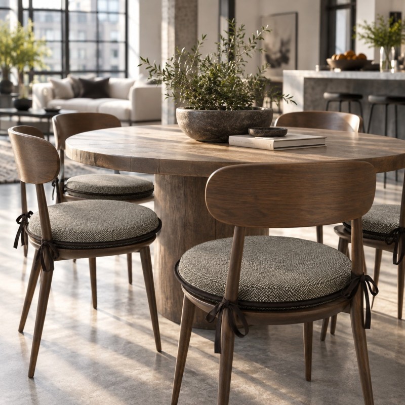 Round Herringbone Seat Pads | Brown Herringbone Bistro Chair Pads