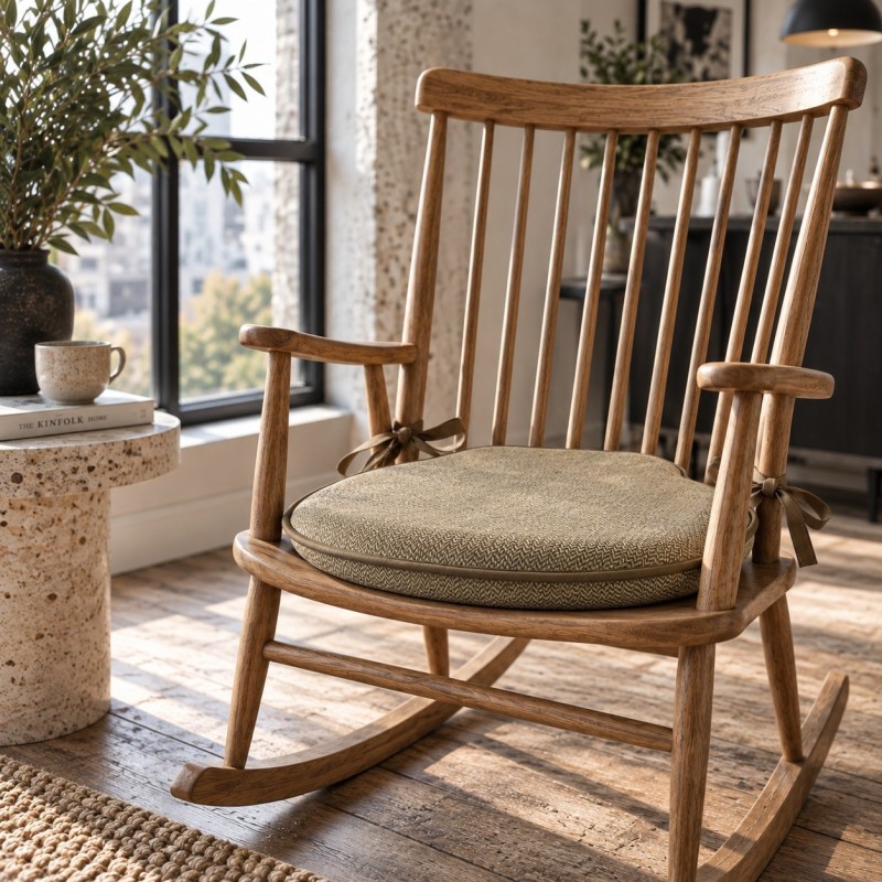 Large Herringbone Spindle Seat Pads | Spindle Shaped Mustard Herringbone Chair Pads