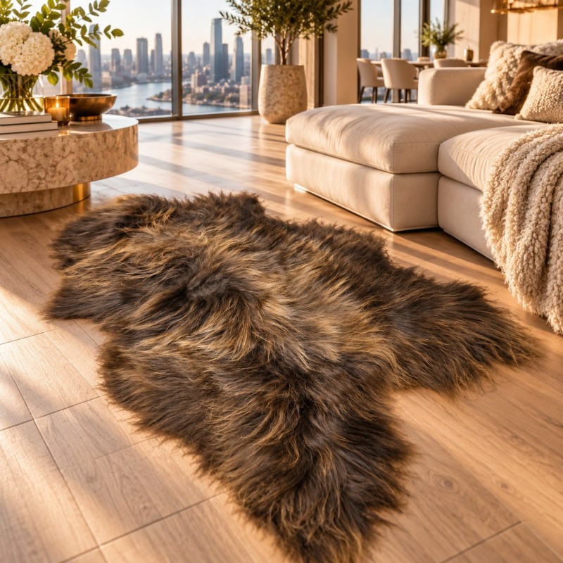 Tapis en peau de mouton islandais marron, Peau de mouton islandaise naturelle marron
