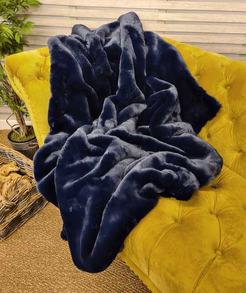 Chelsea Navy Faux Fur Throw
