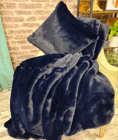 Chelsea Navy Faux Fur Blanket