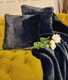 Luxury navy blue faux fur square cushions