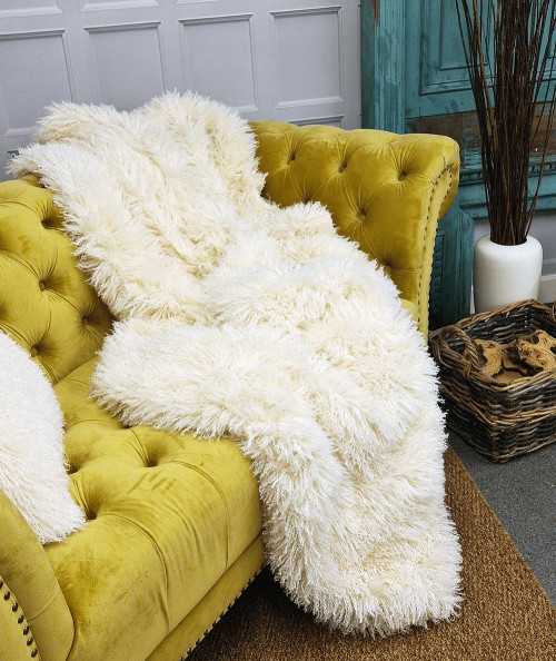 Luxury Cream Angora Faux Fur Throw