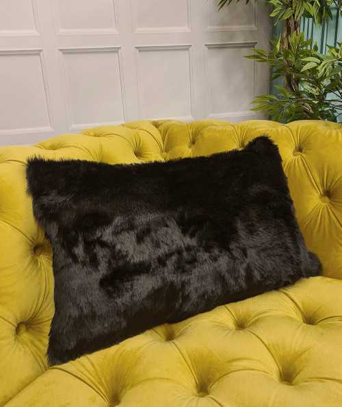 Black fake fur rectangular cushions
