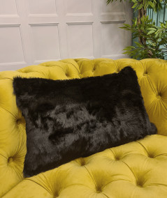 Black fake fur rectangular cushions