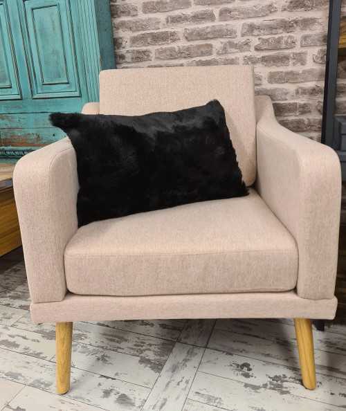 Black fake fur rectangular cushion covers