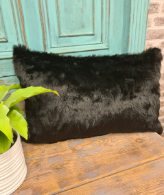 Black fake fur rectangular pillows
