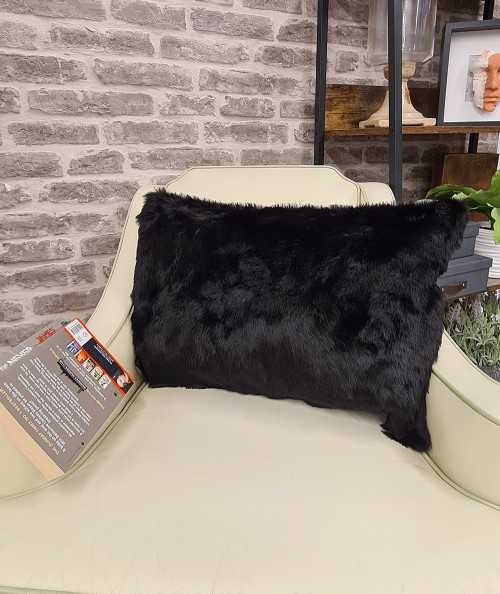 Black fake fur rectangular pillow covers