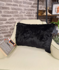 Black fake fur rectangular pillow covers