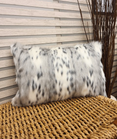 Grey and white animal print faux fur rectangular cushions
