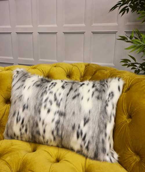 Grey and white animal print striped faux fur rectangular cushion covers
