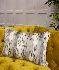 Grey and white animal print striped faux fur rectangular cushion covers