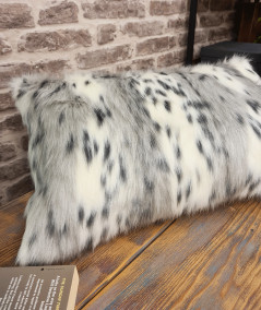 Grey and white animal print striped faux fur rectangular pillows