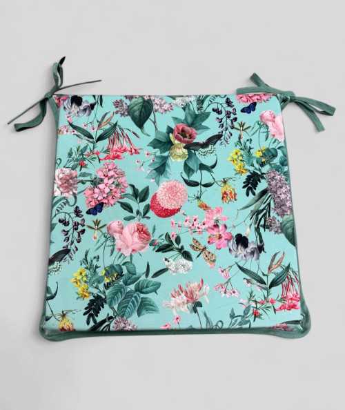 Square shaped luxury floral printed velvet seat pads