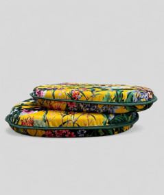 Classic D shaped summer floral, multicoloured printed velvet chair pads