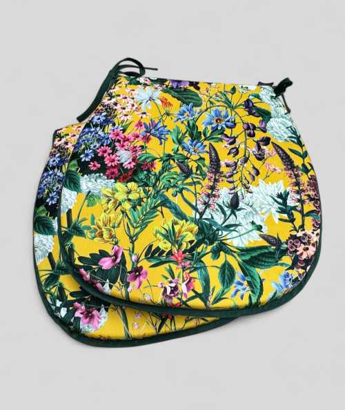 Classic D shaped summer floral, multicoloured printed velvet seat cushions