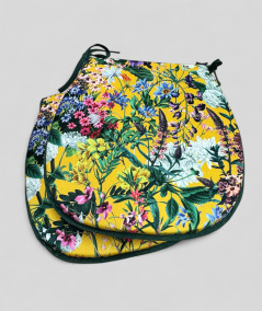 Classic D shaped summer floral, multicoloured printed velvet seat cushions