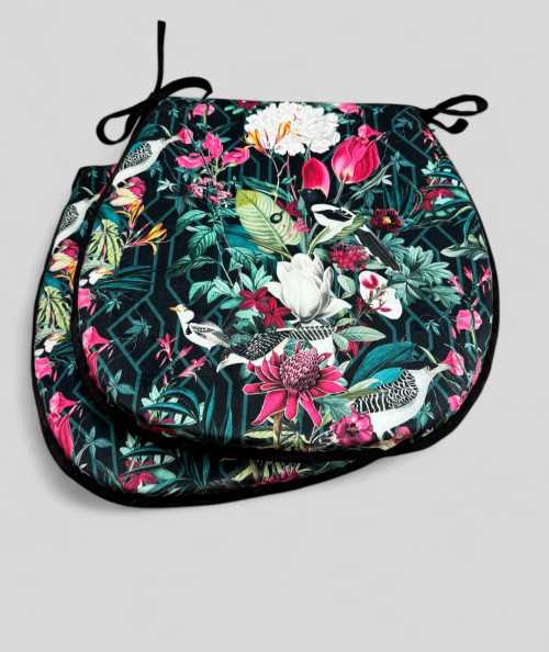 Classic D shaped tropical, multicoloured printed velvet chair pads