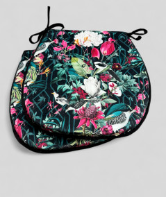 Classic D shaped tropical, multicoloured printed velvet chair pads