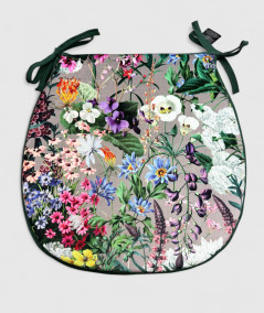 Classic D shaped floral, multicoloured printed velvet seat pads