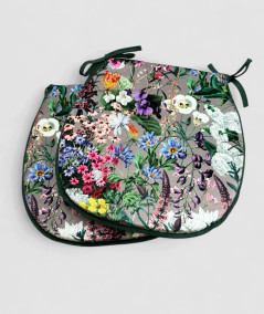 Classic D shaped floral, multicoloured printed velvet chair pads