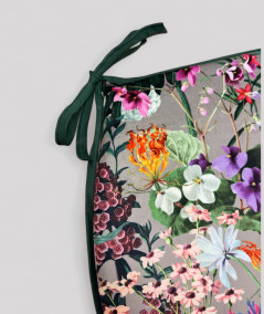 Classic D shaped floral, multicoloured printed velvet chair cushions