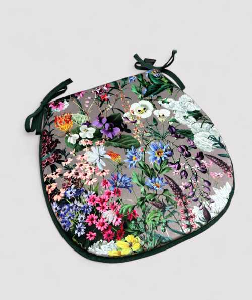 Classic D shaped flowery, multicoloured printed velvet seat pads