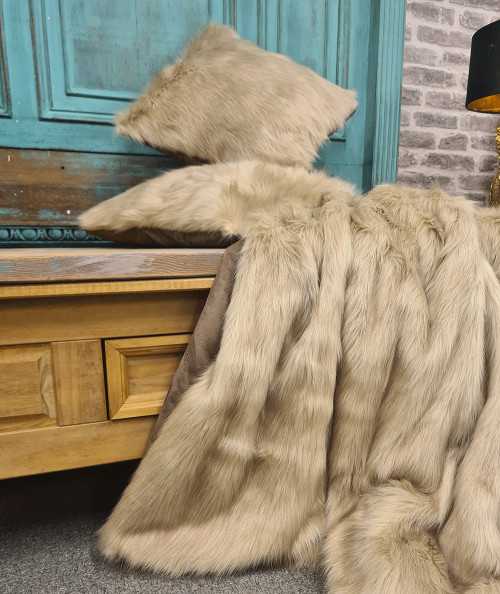 Luxury long haired oatmeal coloured faux fur throw