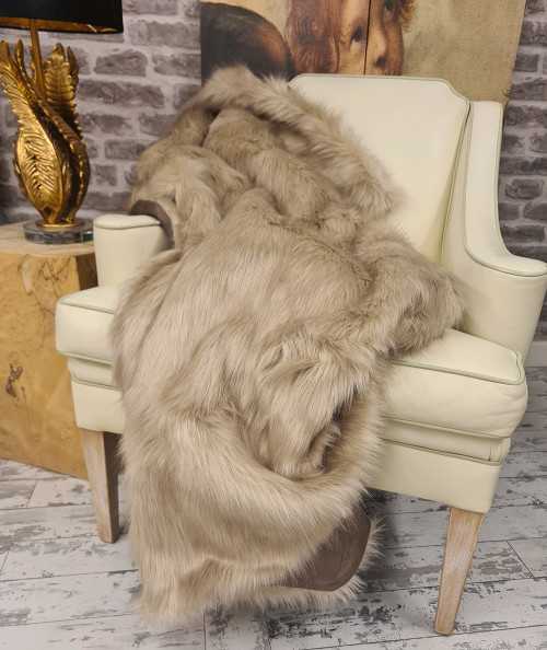 Luxury long haired oatmeal coloured faux fur blanket