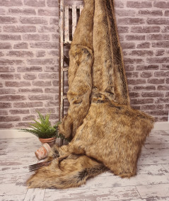 Luxury long-haired beige and brown faux fur bedspread