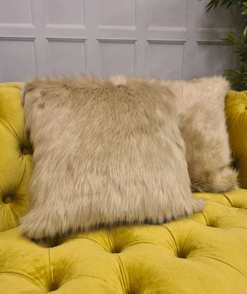 Oatmeal Coloured Faux Fur Pillows