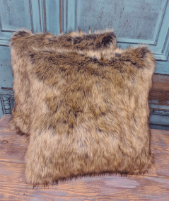 Long haired multi-tonal brown faux fur cushion covers
