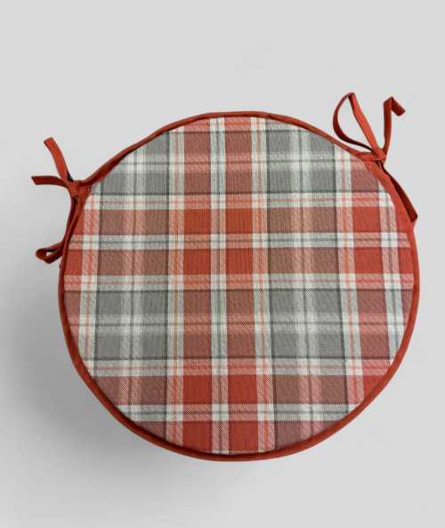 Highland Check Round Bistro Seat Pads In Rust Orange And Grey