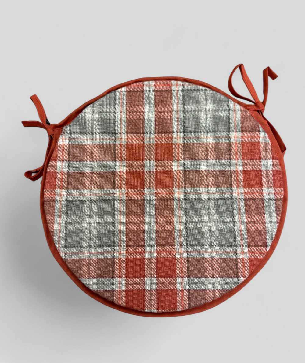 Highland Check Round Bistro Seat Pads In Rust Orange And Grey