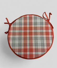 Highland Check Round Bistro Seat Pads In Rust Orange And Grey