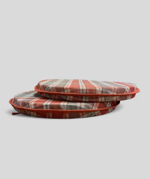 Highland Check Round Bistro Chair Pads In Rust Orange And Grey