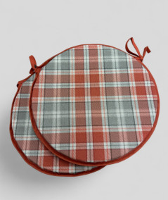 Highland Check Round Bistro Seat Cushions In Rust Orange And Grey