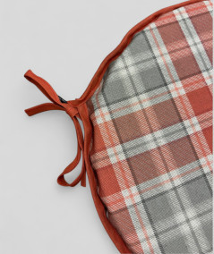 Highland Check Round Bistro Chair Cushions In Rust Orange And Grey