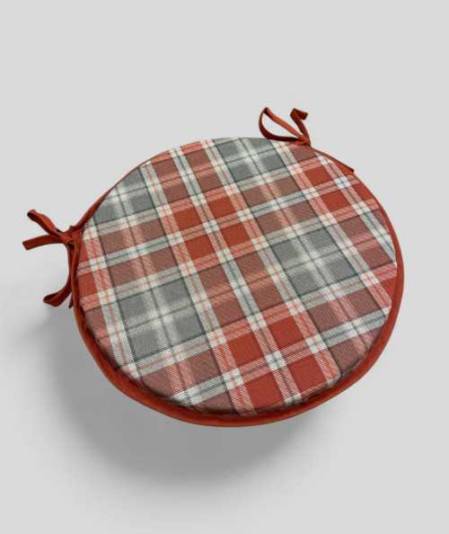 Highland Check Circular Seat Pads In Rust Orange And Grey